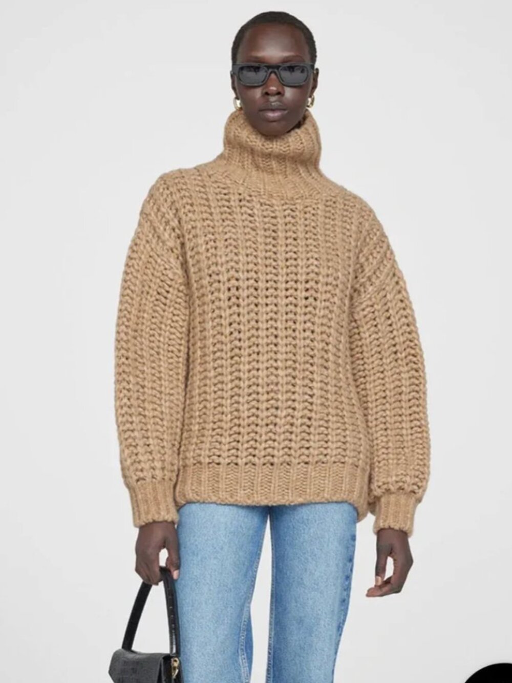 Anine Bing Iris Pullover Sweater Oatmeal Chunky Turtleneck Tan Oversized Wool XS - Picture 2 of 8